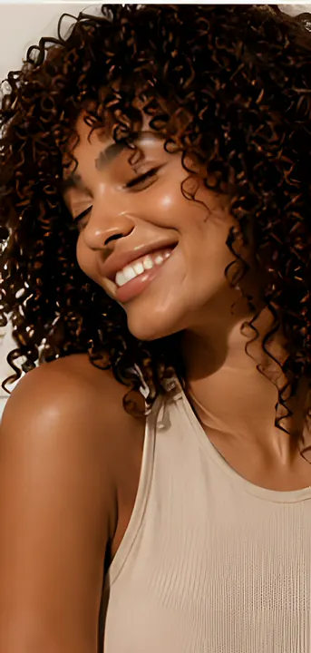 Defined curls and a wide smile