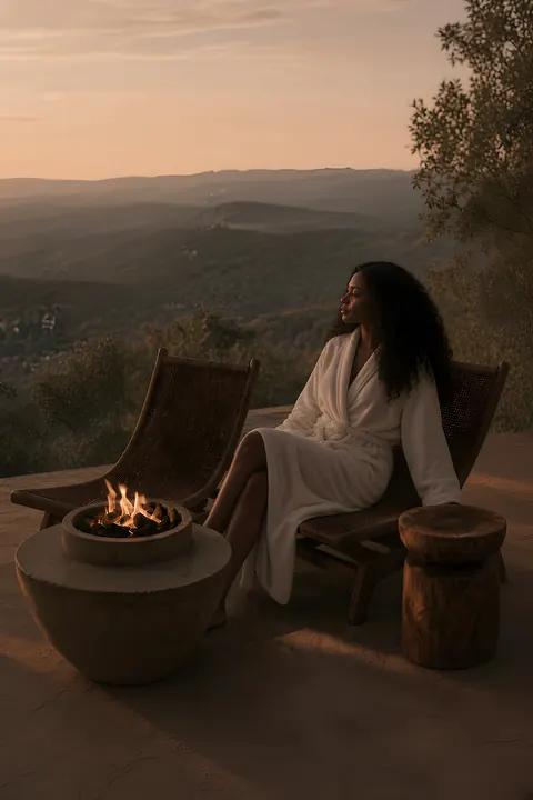 Calm at sunset, in a white robe